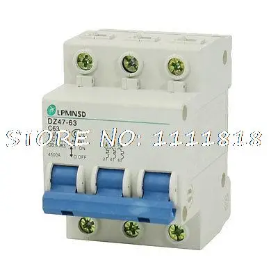 

4500A Breaking Capacity 3P Miniature Circuit Breaker AC 400V 63Amp