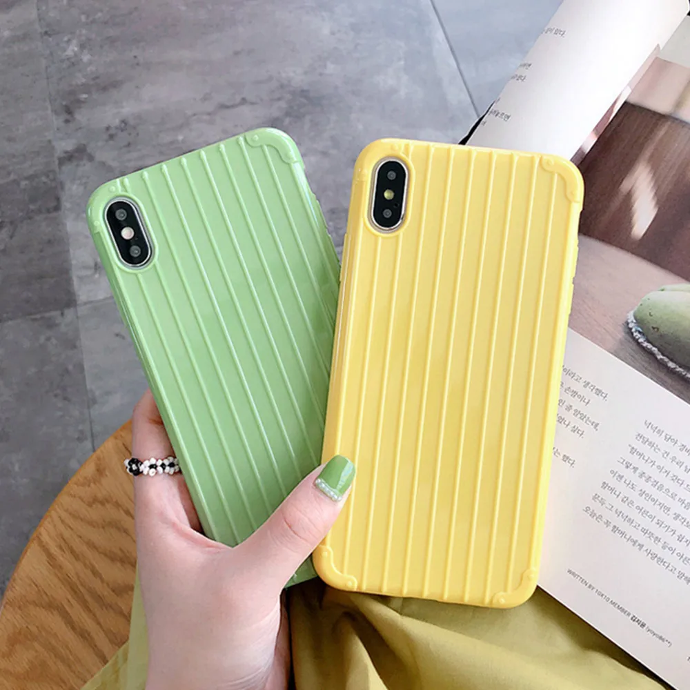 

ciciber Fashion Anti-fall Suitcase Phone Case Cover For iPhone 7 8 6 6S Plus X XR XS MAX Back Soft Silicone Candy Color Coque