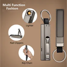 Multifunción cadena del clavo clave Clippers recargable Encendedor electrónico USB portátil más ligero llavero Encendedor hombres Gadgets de lujo