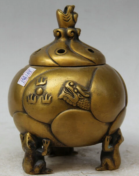 

524 7" Marked Chinese palace Copper Folk 3 Foot frog Dragon Incense Burner Censer Discount 35%