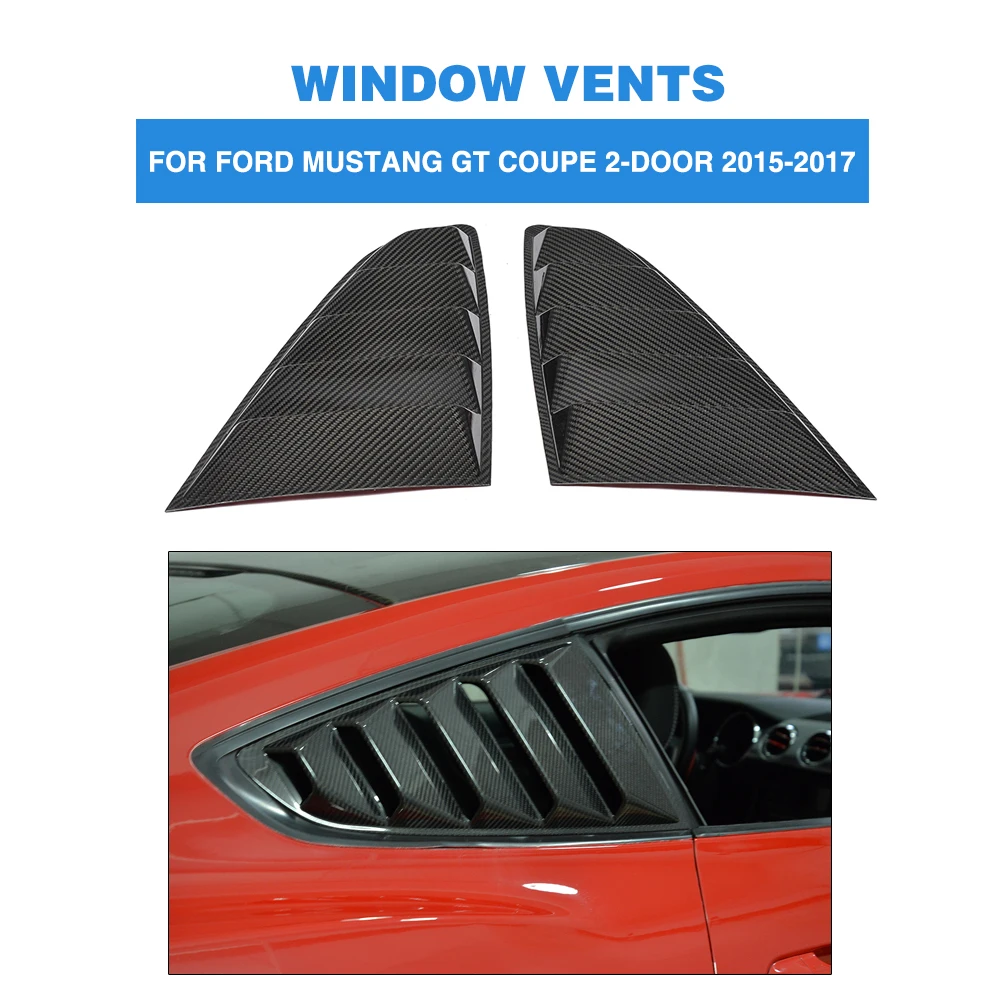 2PCS/Set Carbon Fiber Side Vent Window Trims Covers Fender Louvers Shield for Ford Mustang Coupe 2-Door 2015-2017 2PCS/Set Carbon Fiber Side Vent Window Trims Covers Fender Louvers Shield for Ford Mustang Coupe 2-Door 2015-2017