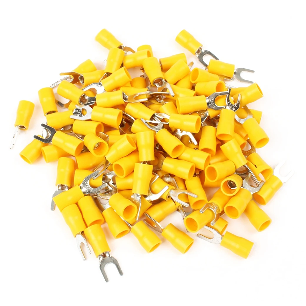 

SV5.5-5 Pre Insulated Fork Terminal for AWG 12-10 Wire and #10 Stud, 500 Piece, Yellow,Silver
