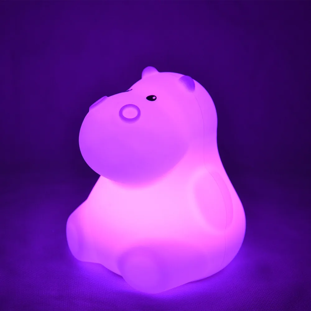 SuperNight Cute Cartoon Hippo LED Night Light Touch Sensor Remote 9 Colors USB Silicone Kids Children Baby Bedside Table Lamp (11)