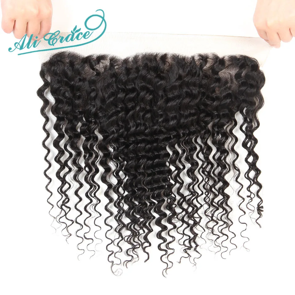 

ALI GRACE Hair Brazilian Deep Wave 13*4 Ear to Ear Free/Middle Part Lace Frontal Closure 100% Remy Human Hair 10-20 Inch