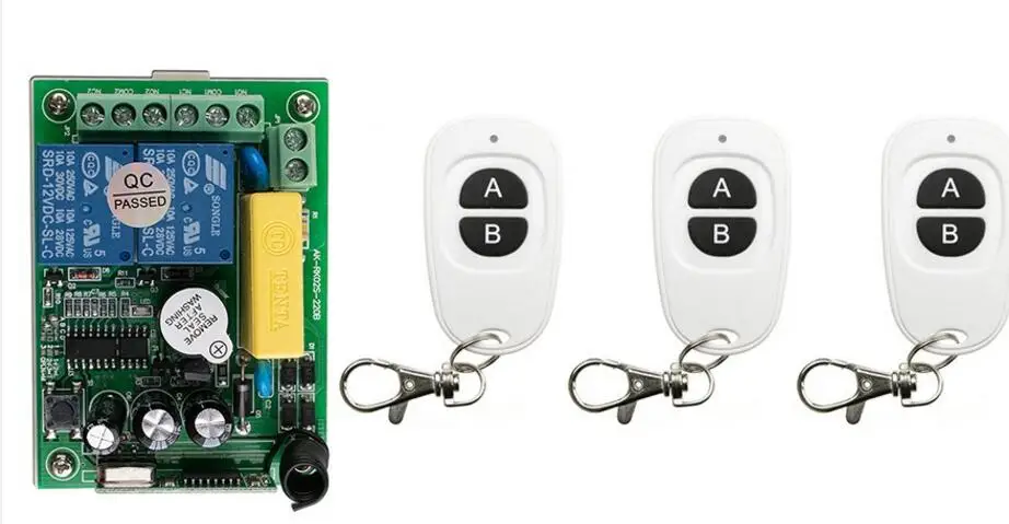 

NEW 220V 2CH 10A RF Wireless Switch Relay Receiver Remote Controllers & 3* White AB keys Waterproof Transmitter