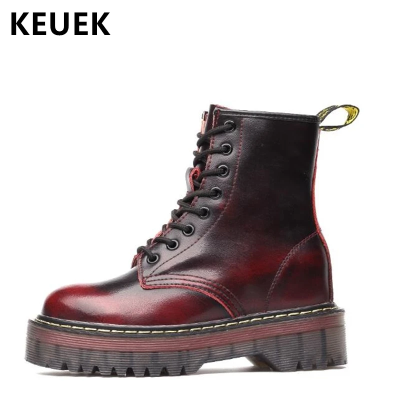 Skup Obuwie zimowe damskie zwiększone wewnętrzne buty motocyklowe oryginalne skórzane buty w stylu Vintage ciepłe pluszowe śniegowce 033