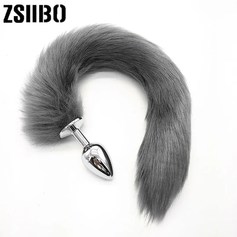 Foxtail metal anal plug adult fun back row anal plug sexy plush stainless steel men and women gifts