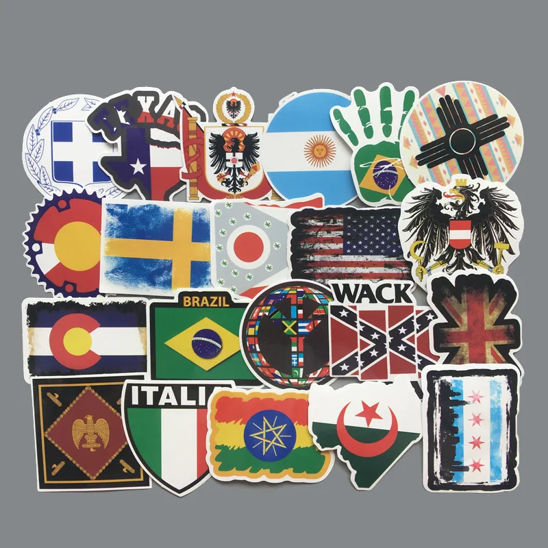 

52pcs World Map National Flag Brand Stickers For Luggage Suitcase Skateboard Motor Pegatinas Adesivi Waterproof Stickers Cool