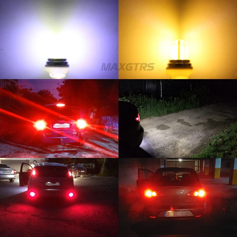 2x двойной Цвета S25 1157 BAY15D P21/5 Вт 7443 W21/5 Вт автомобиля светодиодная лампа типа "Кукуруза" чип для передняя лампочка указателя поворота лампы белого и желтого цвета