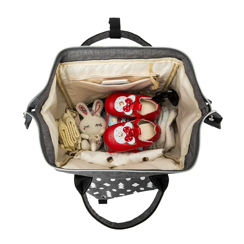 2019 Brand New Pockets Printed Shoulder Backpack Mother and Baby Solid Bag Fashion Multi-function Mummy Bag Large Capacity 01