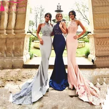 2016 elegante Charming Meerjungfrau Abendkleid Halter Spitze Appliques Reizvolle Backless Abendkleid Z025