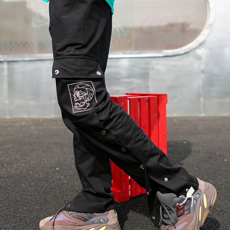 

Dark Icon Side Split Camouflage Pants Men Elastic Waist Drawstring Men's Pants Side Pockets Cargo Pants Man Trousers 3 Colors