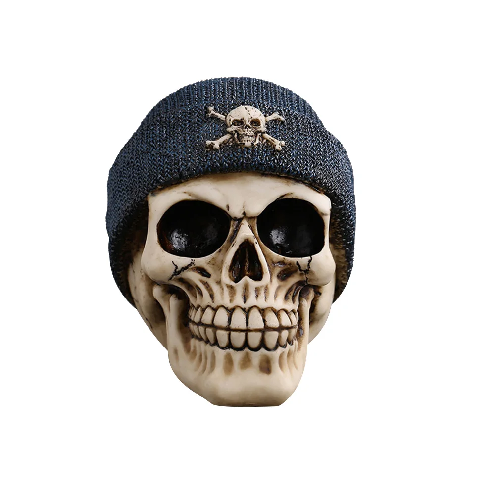 

Halloween Funny Skull Decoration Skeleton Figurine Statue Resin Skull Model with Hat for Home Decoration Drawing Sample