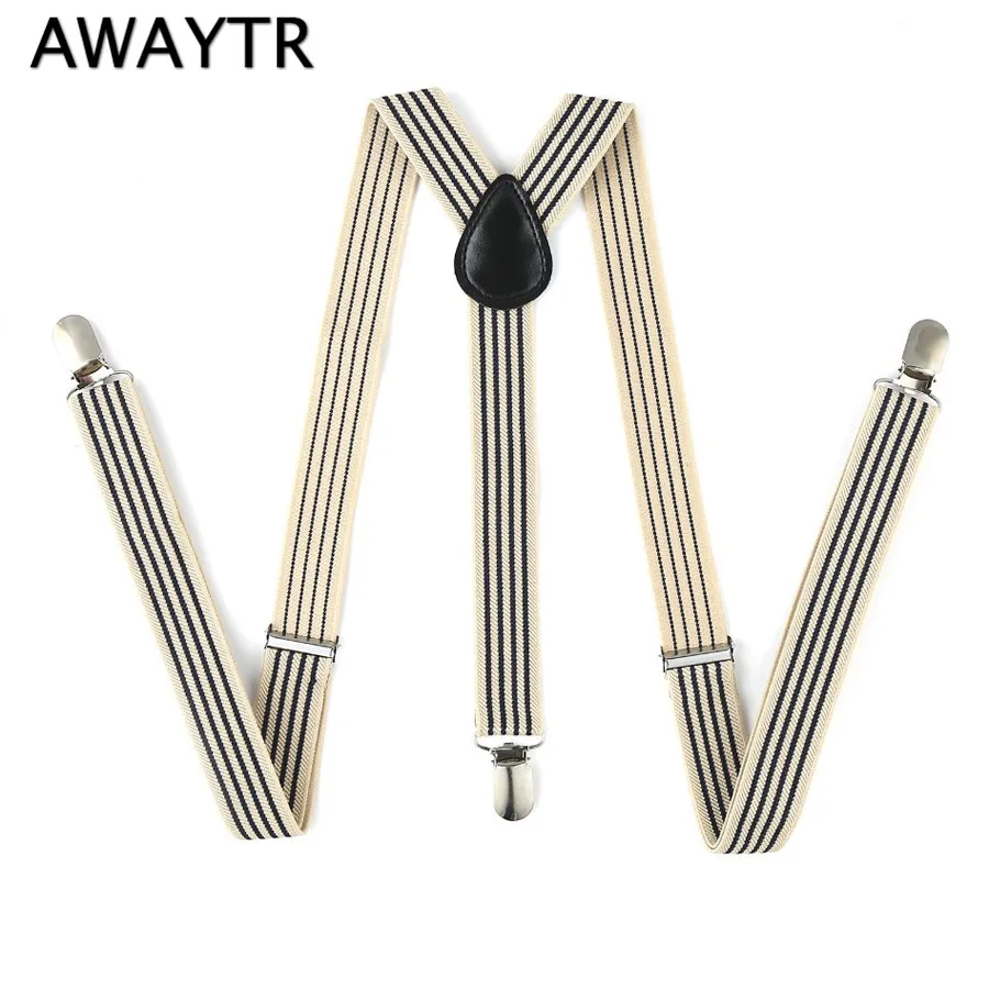 Мужские и женские подтяжки AWAYTR в полоску с 3 клипсами черные белые|mens suspenders|mens