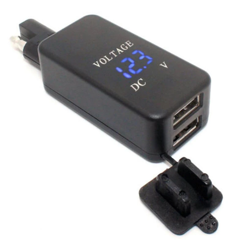 Waterproof 12V Motorcycle SAE to USB Adapter W/ Voltmeter ABS Motorcycle Quick Disconnect Plug w/ Dual USB Charger Inline Fuse
