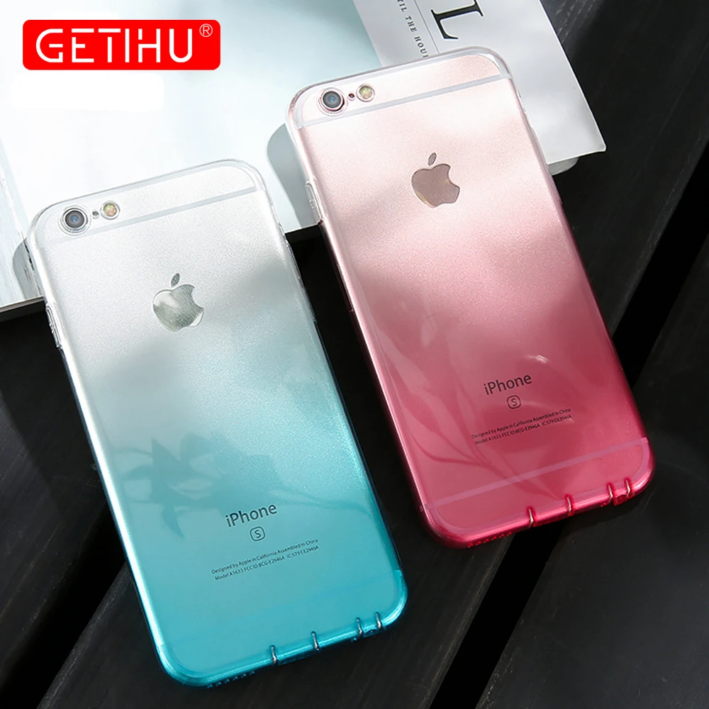 Мягкий тонкий чехол GETIHU для iPhone 6 S 7 8 Plus градиентный цвет TPU задняя крышка