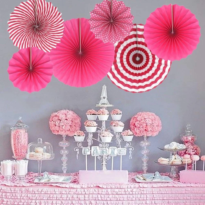 

Party Hanging Paper Fans Set, Round Pattern Paper Garlands Decoration for Birthday Wedding Graduation Events Accessories, Set