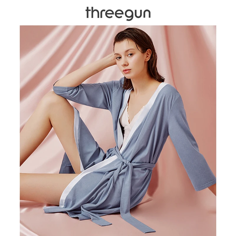 THREEGUN халат женский Пижамный сексуальный ледяной шелк хлопок Слип вискоза