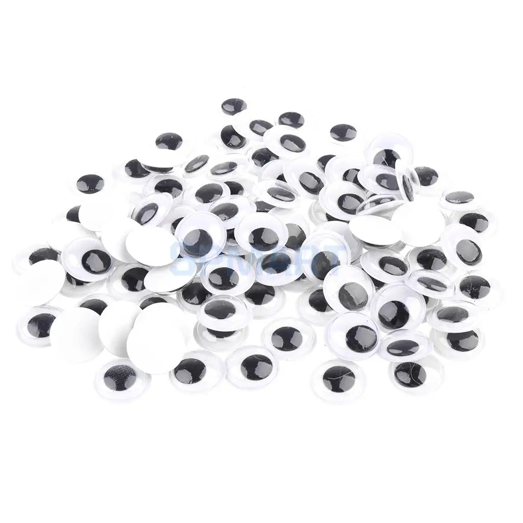 100 Pieces Black Mixed Wiggle Googly Eyes with Self-adhesive DIY Scrapbooking Crafts Toy DIY Animal Doll 8MM