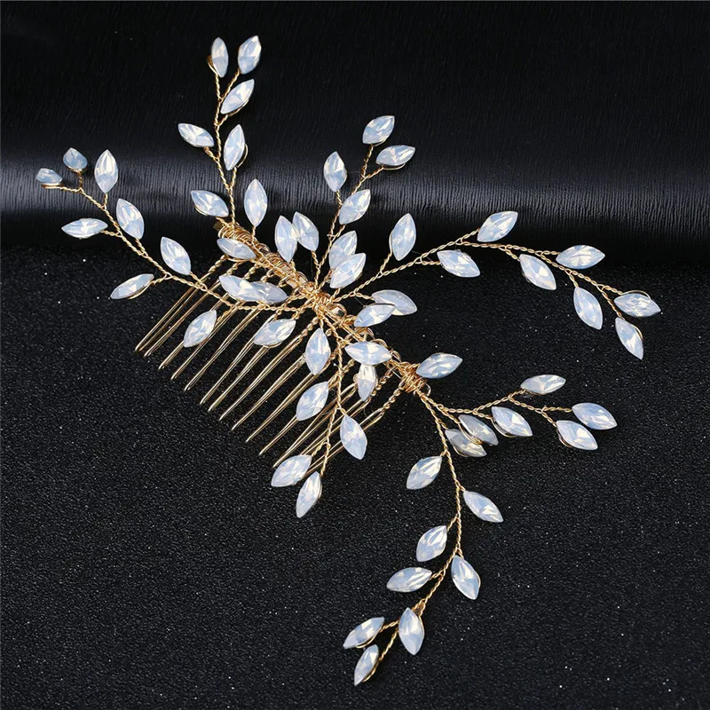 Crystal Flower Bride Hair Comb Hair Pins Women Handmade White Drill