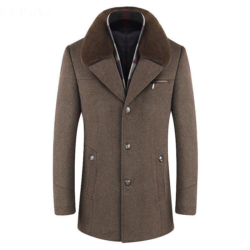 2018 Winter New Medium Long Redingote Homme Thick Warm Detachable Scarf