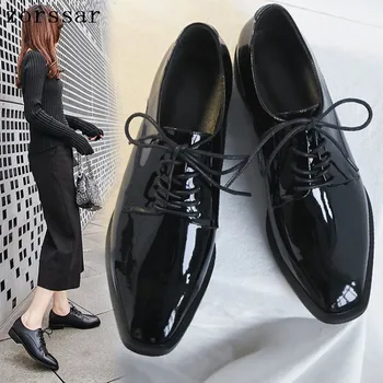 

Zorssar 2019 Spring women oxford shoes ballerina flats shoes women genuine leather shoes moccasins lace up loafers Black shoes