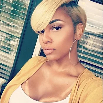 Sleek Short Human Hair Wigs 100% Remy Brazilian Hair Wigs 613 Blonde Lace Wigs L Part Pixie Cut Wig 8 Inch Short Wigs 150% Wigs 1