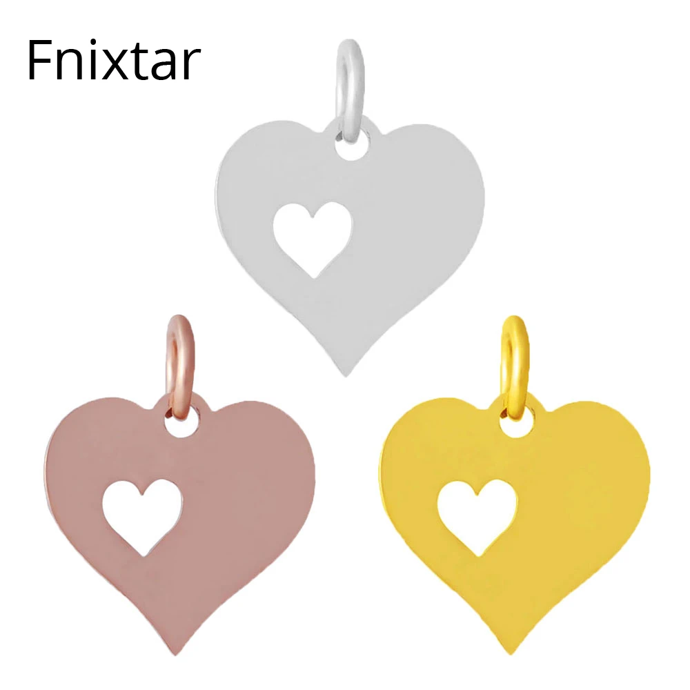 

Fnixtar 316L Stainless Steel Pendant Bracelet Polished Hollow Heart Charms for Making Jewelry 3 Colors Metal Charm 10pcs/lot