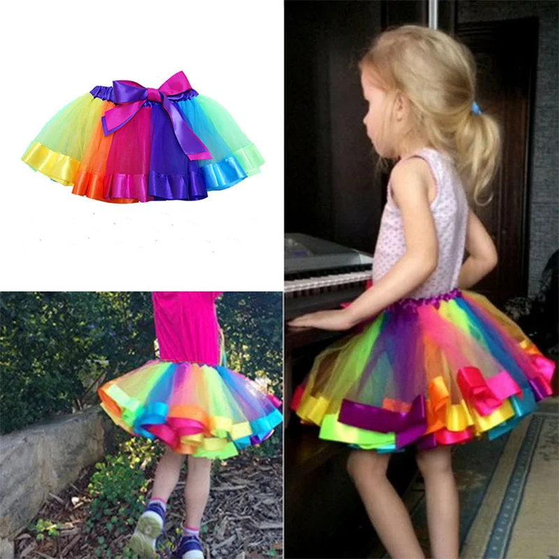 Цвет Фул танцевальная юбка-пачка Юбка цветов радуги; детская юбка принцессы для девочек, карамельного цвета, цветочный ребенок детские юбки
