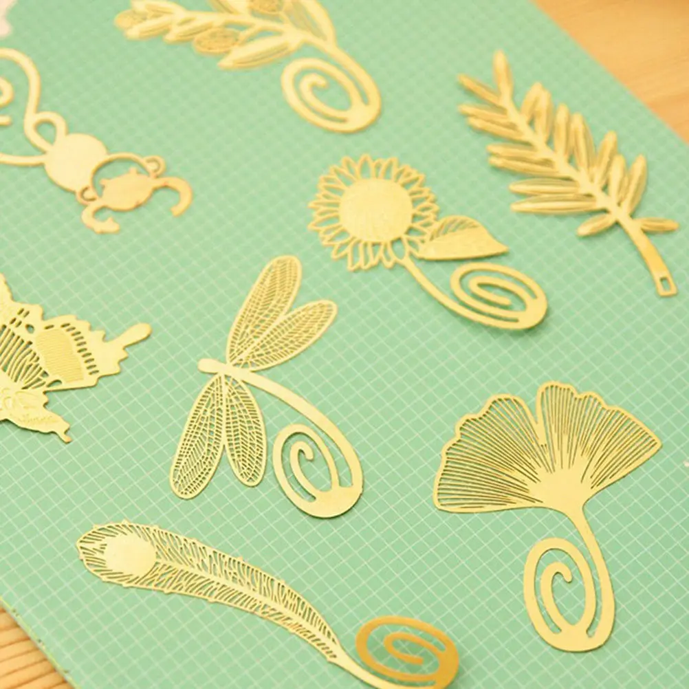 Милые Kawaii закладки золотые медные металлические закладки красивые растения Бабочка Стрекоза животное корейские Детские Канцелярские принадлежности подарок