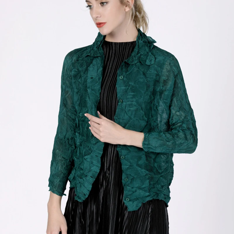 

Changpleat 2019 Spring NEW original design Women Jackets Coats Miyak Pleated Fashion Solid Single-breasted Female short coat T86