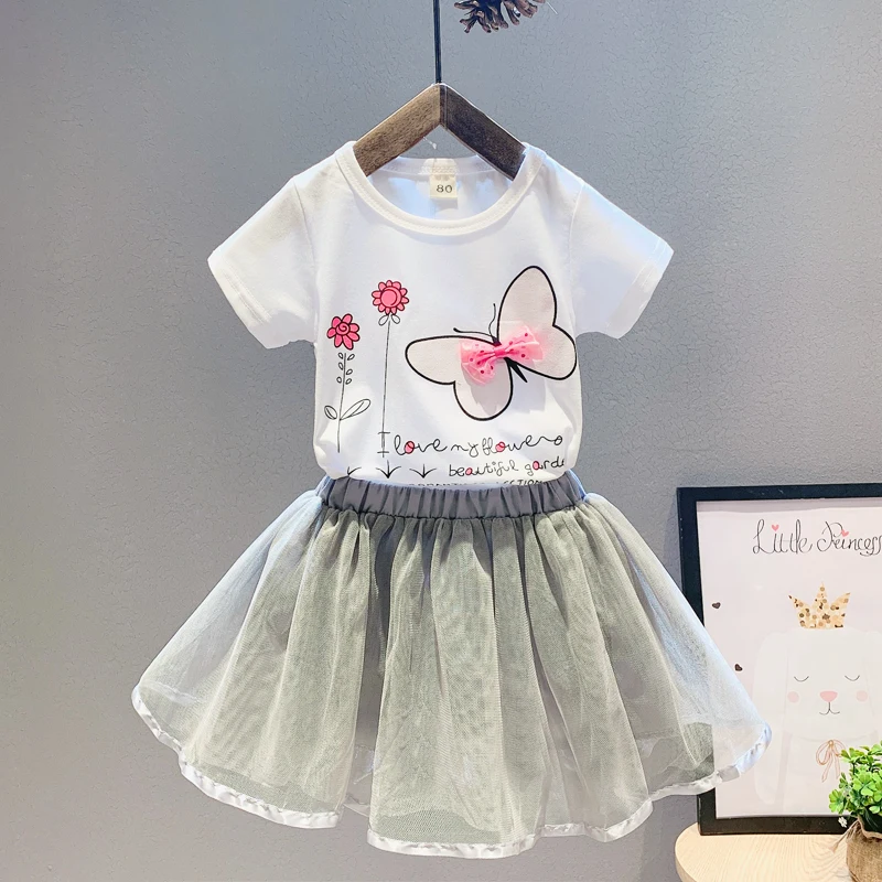 

2019 new baby girls clothing set hot sale children girls short sleeve t shirt+skirt 2pcs kids fashion summer clothes set