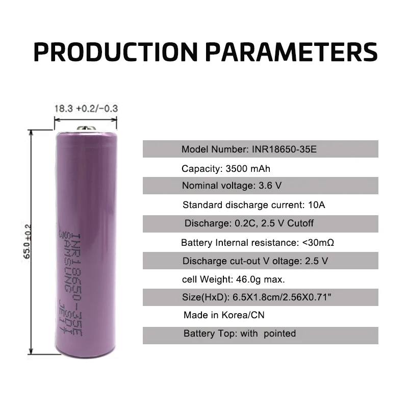 4 шт. 18650 35e для samsung 3500mAh 10A разрядная батарея li ion 3 7 v аккумуляторная с острым