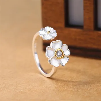 

New Temperament Beautiful Flower 925 Sterling Silver Jewelry Fashion Personality Popular Crystal Opening Rings SR404