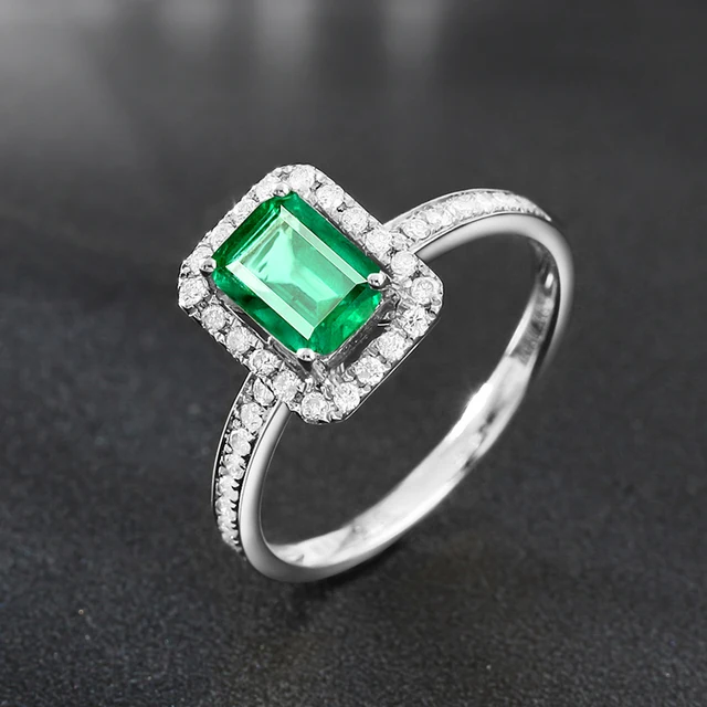 2.7CT AAA Lab created Colombian Emerald Engagement Ring with Moissanite Pave Setting 14k White Gold for Women Fine Jewelry