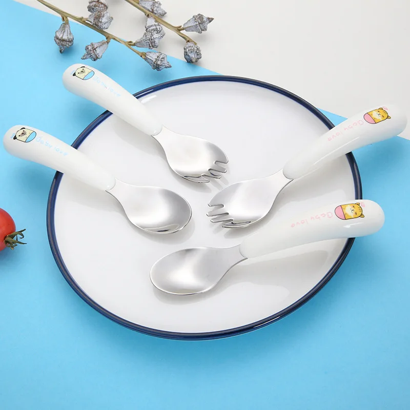 

AYC Newest Child Tableware Exercise Scoop Stainless Steel Fork Soup Spoon Set