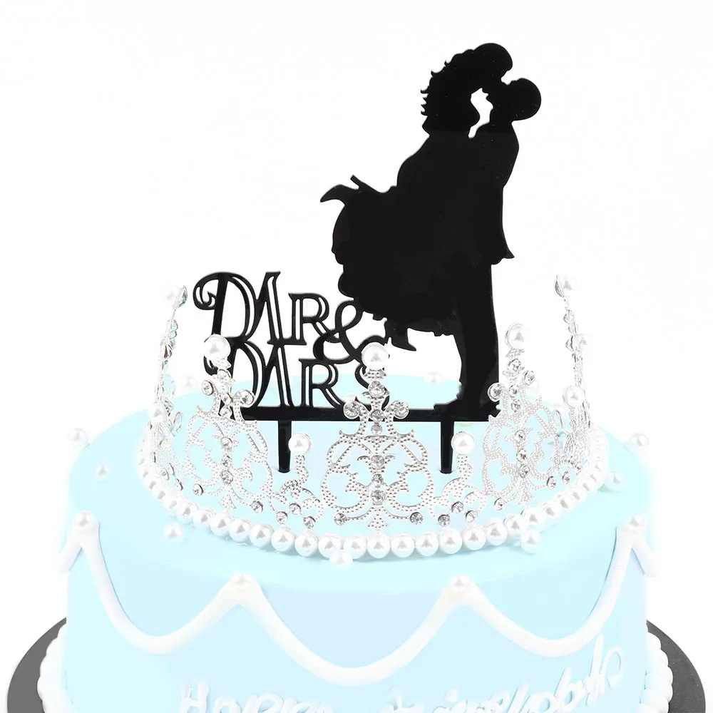 Свадебный торт Топпер невесты жениха Mr Mrs Свадебные украшения акриловый черный