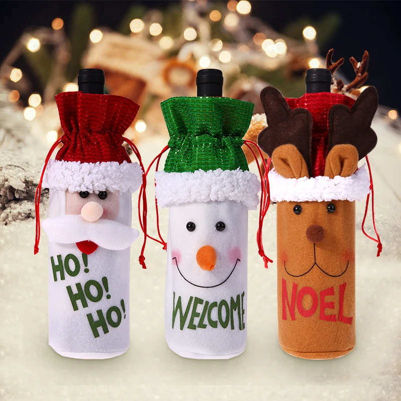 Christmas Xmas Wine Bottle Covers Bag Santa Claus Snowman Bottle Cover