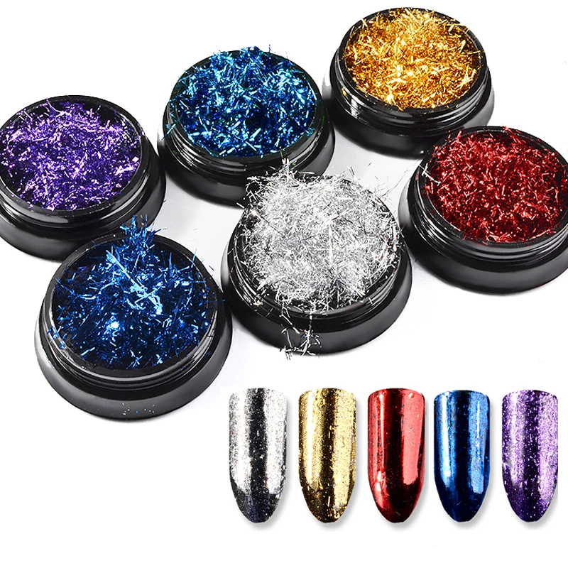 

3D Nail Art Decoration Aurora Glitter Powder Flakes Laser Mirror Wire Line Metallic UV Gel Nail Art DIY Metal Sequins Star