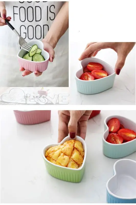 NIMITIME Ceramic 4 Color Heart Shape Pancake Pudding Small Baking Bowl Housewife Tableware