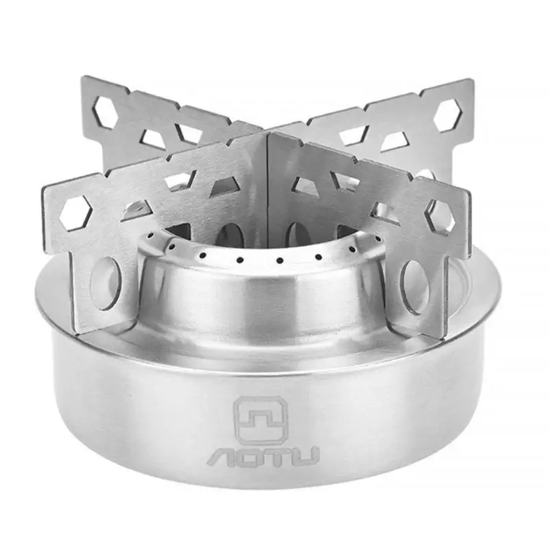 Portable Outdoor Camping Stainless Steel mini Alcohol Stove Backpacking Spirit Burner Furnace with shelf for self-driving tour