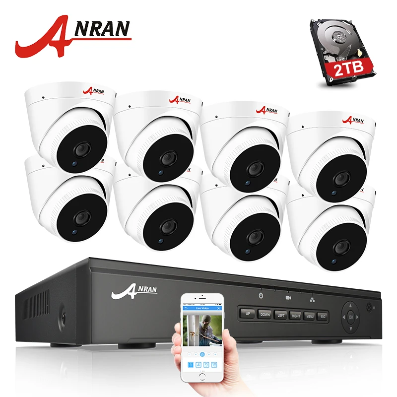 

ANRAN 8 Channel PoE Home Security Cameras System 1080p Surveillance DVR Kit with 8PCS CCTV Dome IP Network Cameras Support Onvif