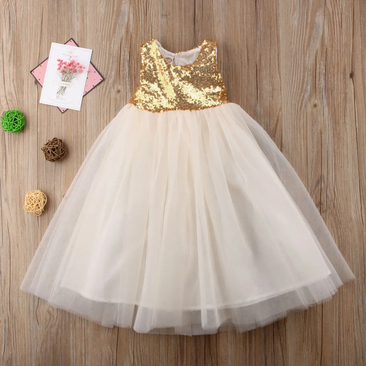 Роскошные кружевные тюлевые платья принцессы для девочек, Пышное Бальное Платье на свадьбу, вечерние платья для маленьких девочек - Цвет: Золотой