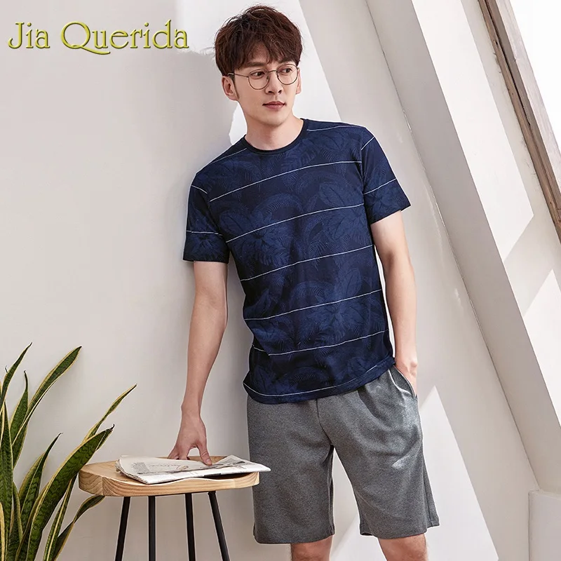 J & Q Pijamas Hombre 2019 новый мужской летние шорты Pj комплект 100% хлопок пижамы для мужчин темно вен печати высокое качество брендовая Пижама