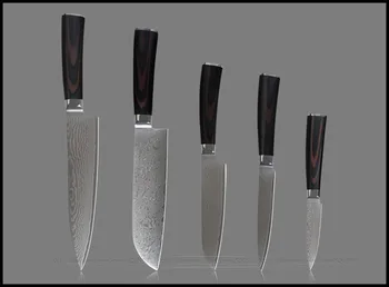 

Japanese V10 71 layers damascus knives set 8 inch chef 7 inch santoku 5.5" 5" utility 3.5" knife wood handle kitchen knives