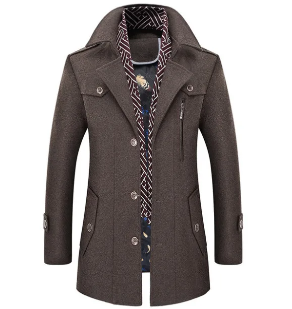 Новое зимнее шерстяное пальто приталенные куртки мужские повседневные теплые мужские длинные шерстяные куртки и пальто мужские пальто - Цвет: brown