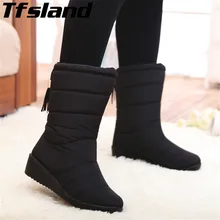 Зимние женские ботинки; ботинки до середины икры; женские водонепроницаемые зимние ботинки; прогулочная обувь для девочек; Плюшевые кроссовки с бахромой; botas mujer