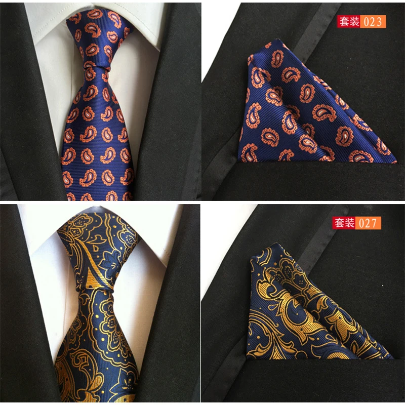 

GUSLESON Quality Tie Set Silk Paisley Mens Tie with Pocket Square Jacquard Woven Ties For Men Gravata Wedding 8cm Neckties Set