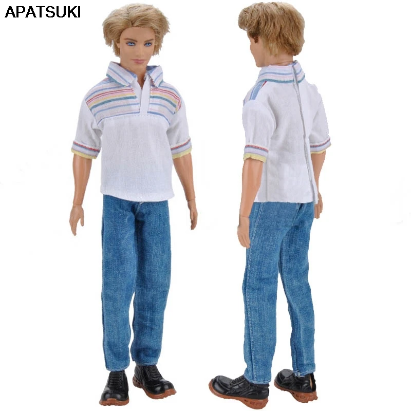 white polo shirt and jeans