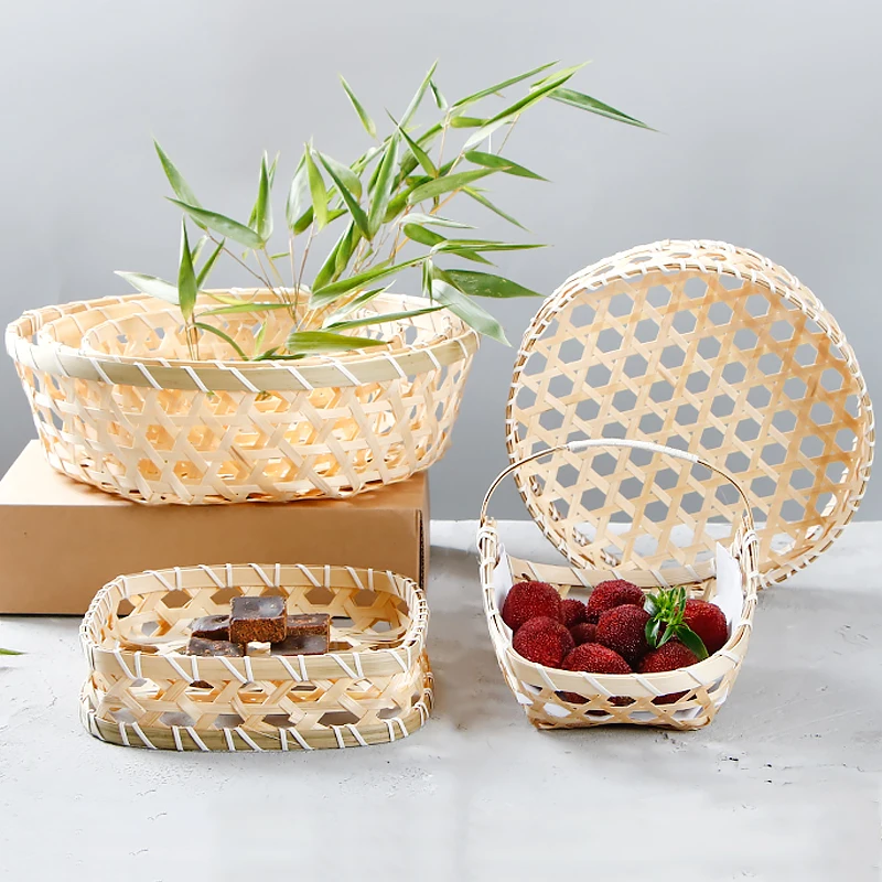 

Creative Bamboo Basket Home Organizer Rattan Basket Fruit BreadBasket Snack Handle Basket Picnic Candy Storage container